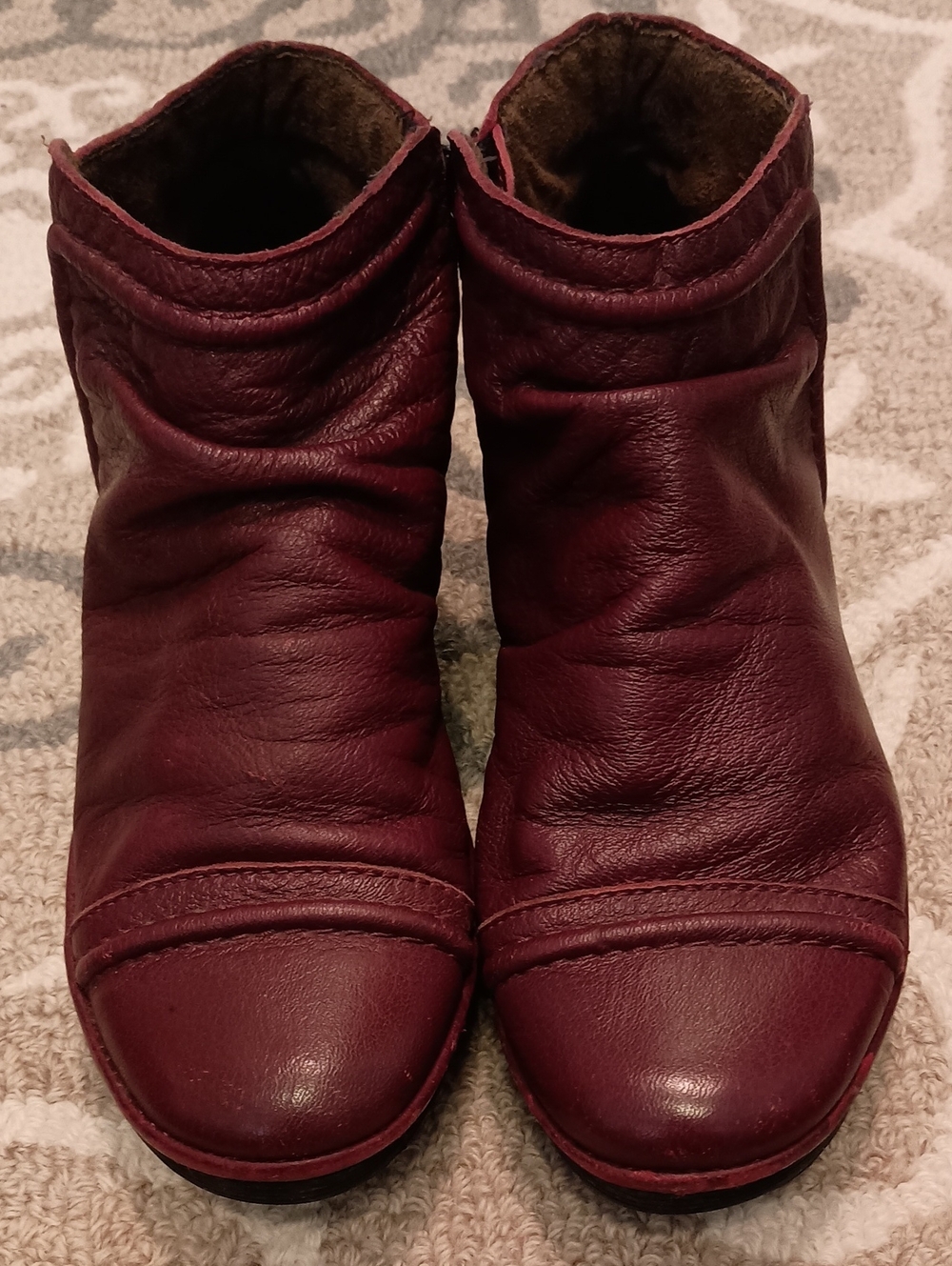 Fly London Women's Burgundy Leather Ankle Booties - Side Zip